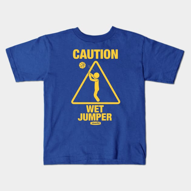 Caution Wet Jumper - Blue/Gold Kids T-Shirt by TABRON PUBLISHING